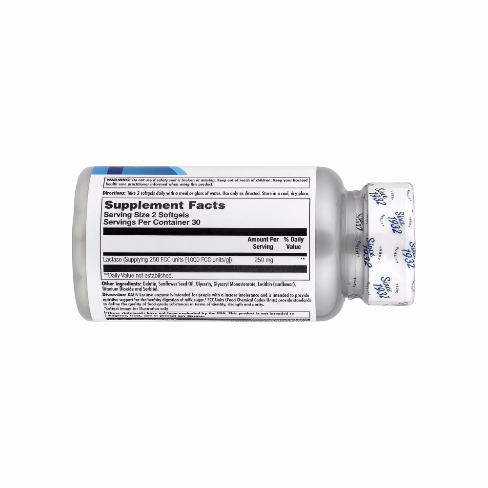 KAL Lactase Enzyme 250mg 60 Softgels 2
