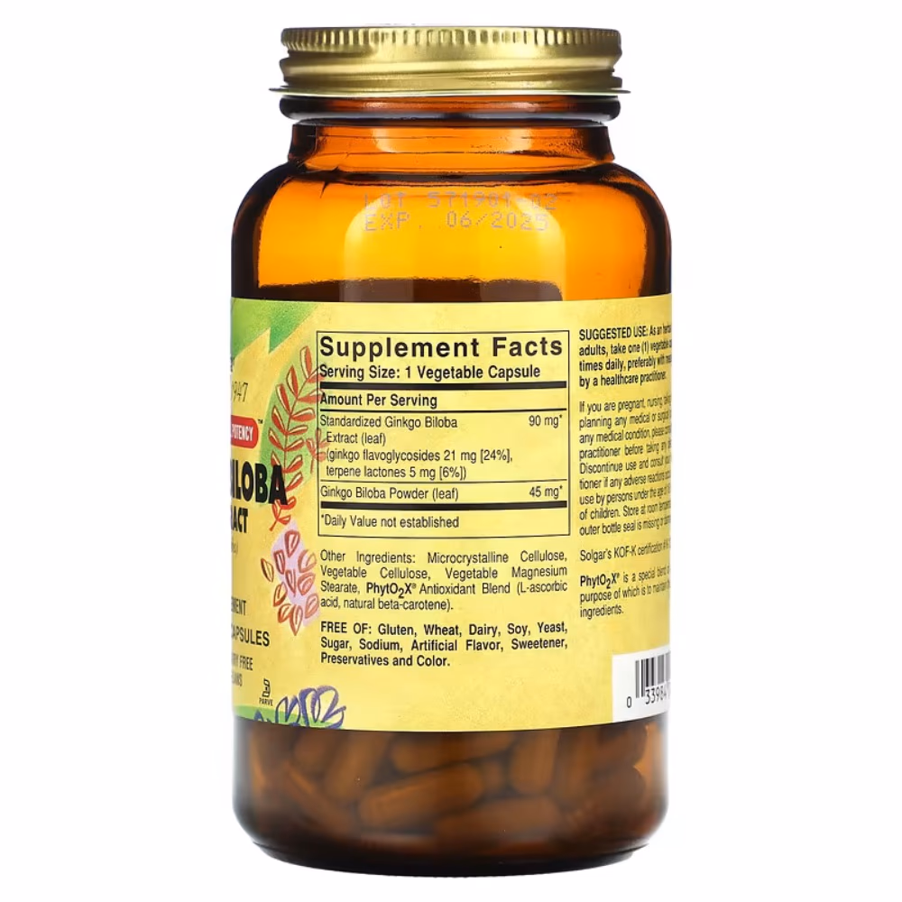 Solgar Ginkgo Biloba Leaf Extract 180 Vegetable Capsules 3