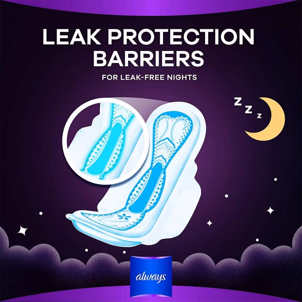 Always Clean & Dry Maxi Thick Night Sanitary Pads with Wings 8s 4