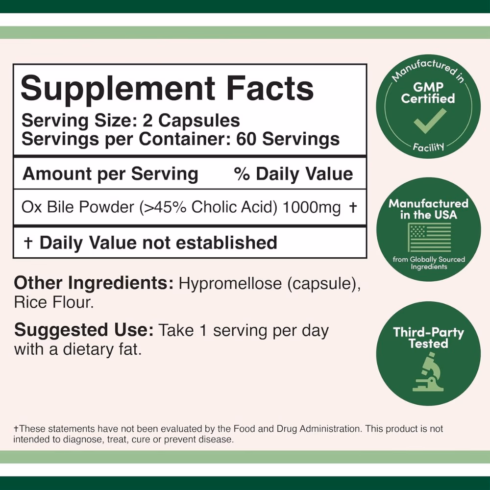 Double Wood Ox Bile 1000mg 120 Capsules 2
