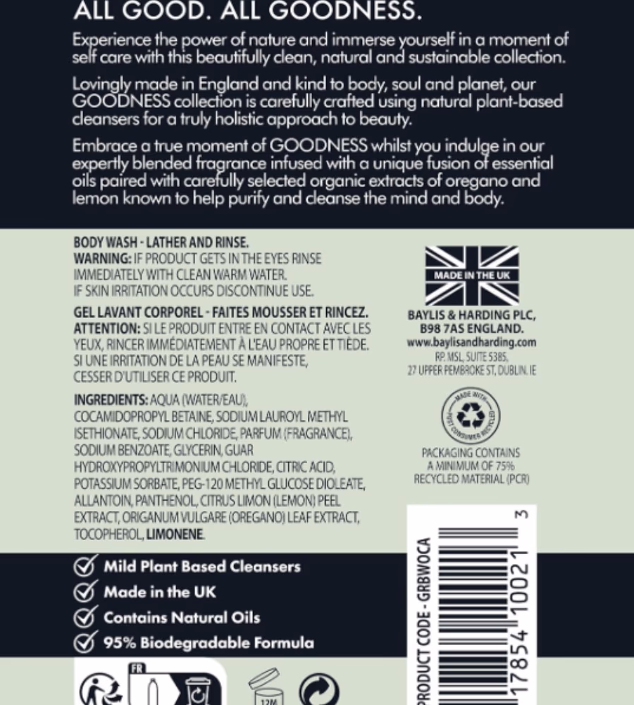Baylis & Harding Goodness Oud Body Wash 500ml 2