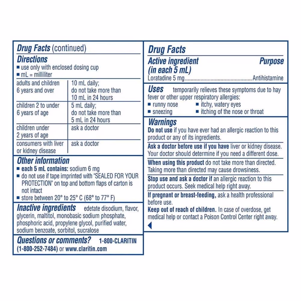 Claritine Childrens 5mg/5ml Syrup 100ml 2