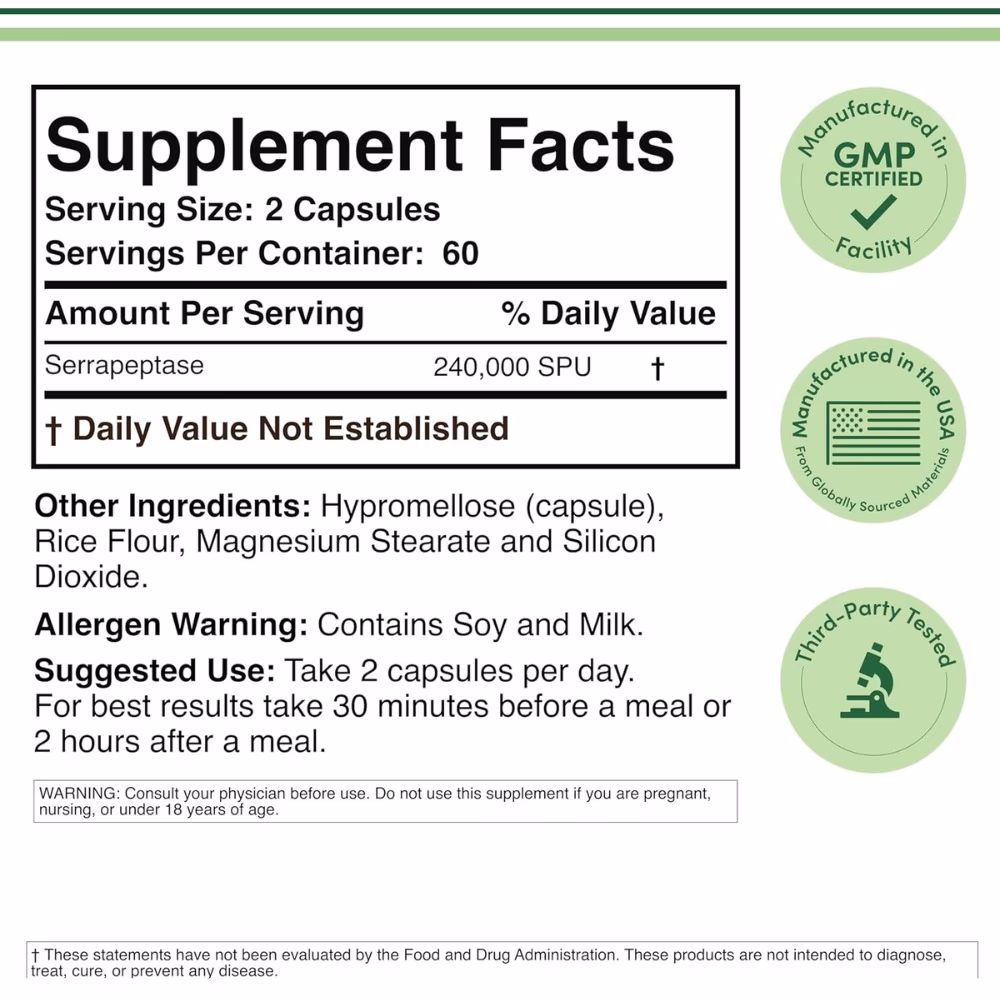 Double Wood Serrapeptase 240,000 SPU 120 Capsules  2