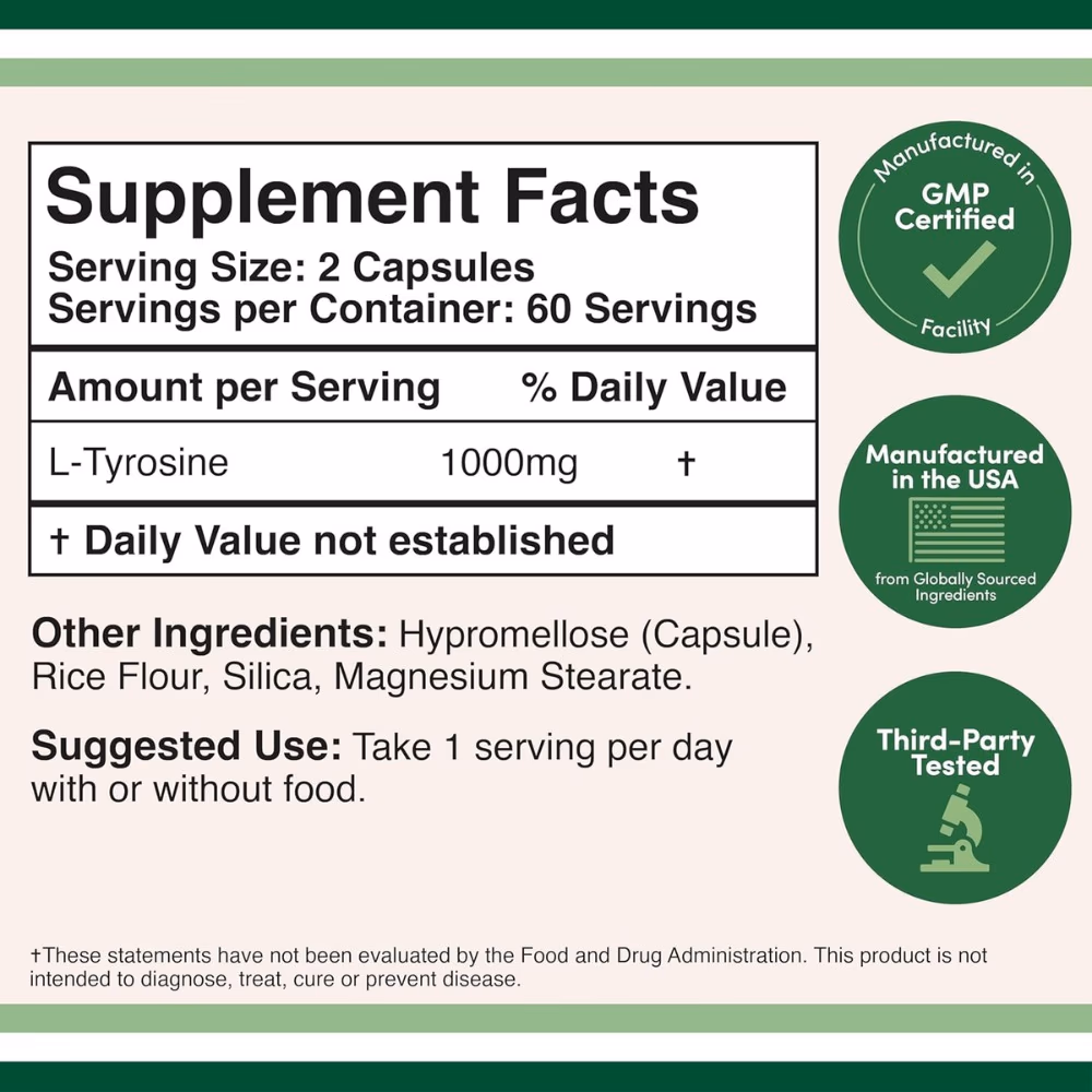 Double Wood L-Tyrosine 1000mg-120 Capsules  2