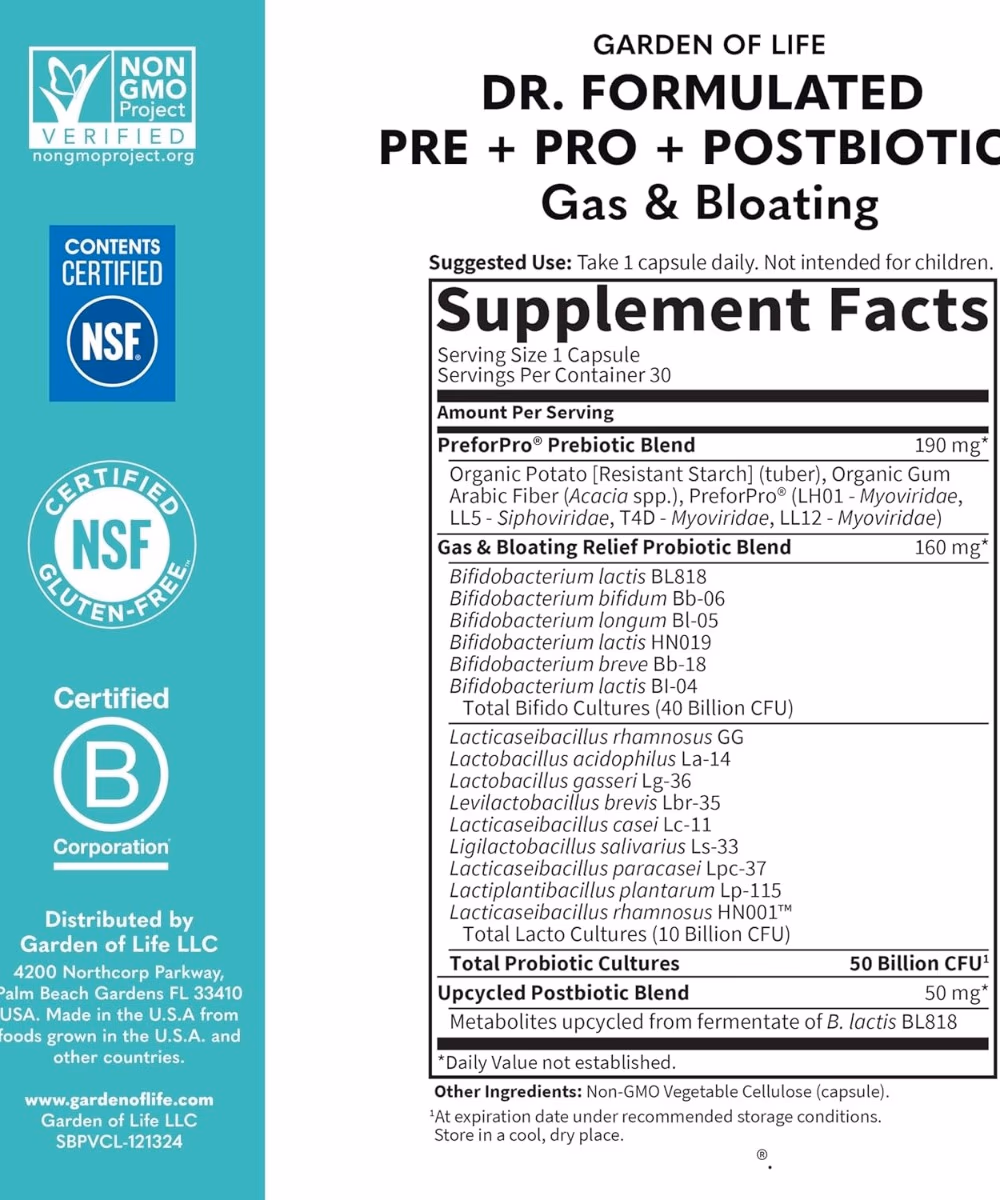 Garden Of Life Dr. Formulated Probiotics Gas and Bloating 50 Billion 30 Capsules 5