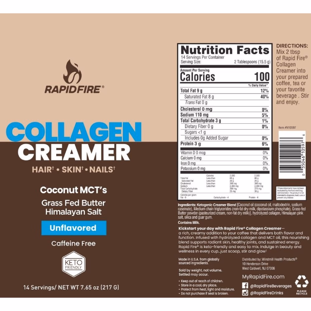 Rapidfire Collagen Creamer Unflavored 217g 2