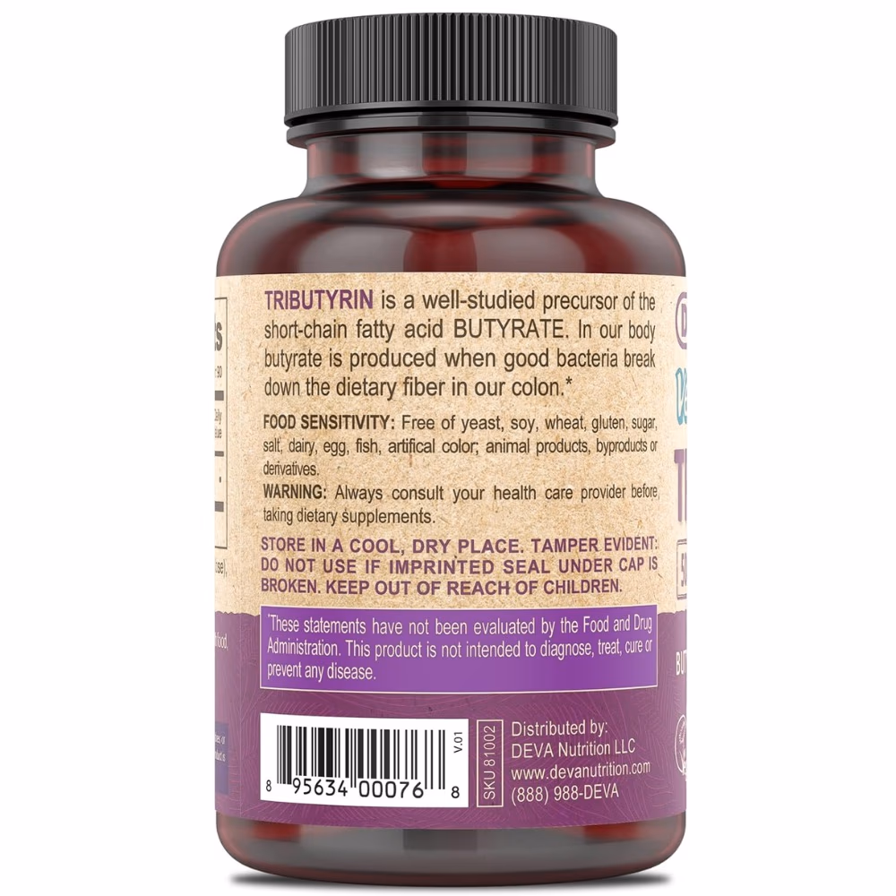 Deva Vegan Tributyrin 500Mg-90 Capsules 2