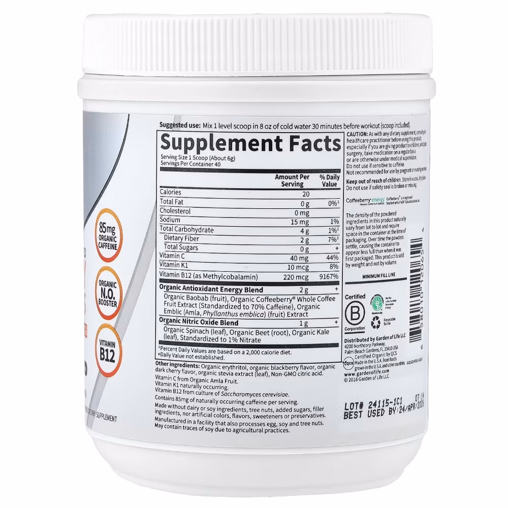 Garden of Life Organic Energy + Focus Pre-Workout 231g – Cherry Lime 2
