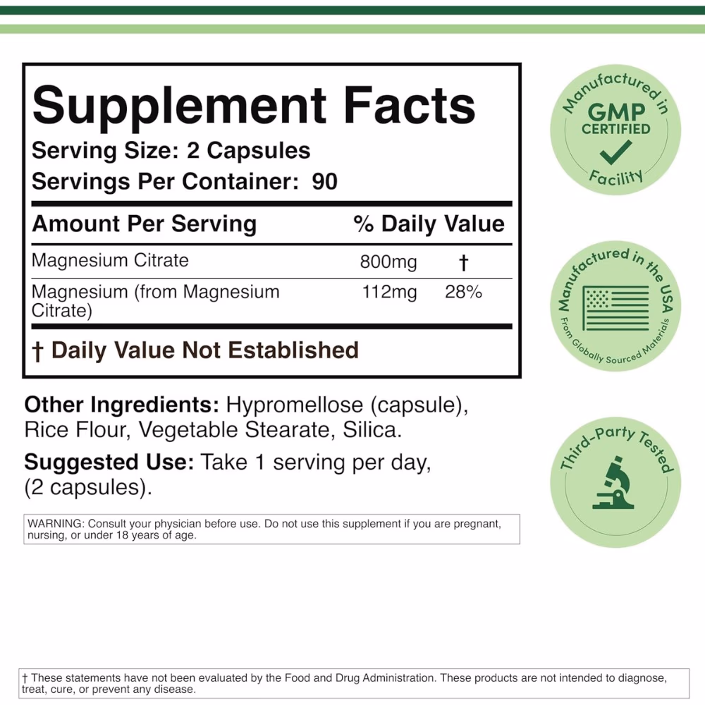 Double Wood Magnesium Citrate 800 mg-180 Capsules 2