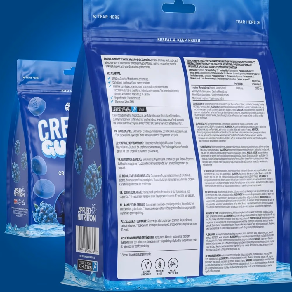 Applied Nutrition Creatine Monohydrate Gummies Blue Raspberry Flavor - 20 Servings 5