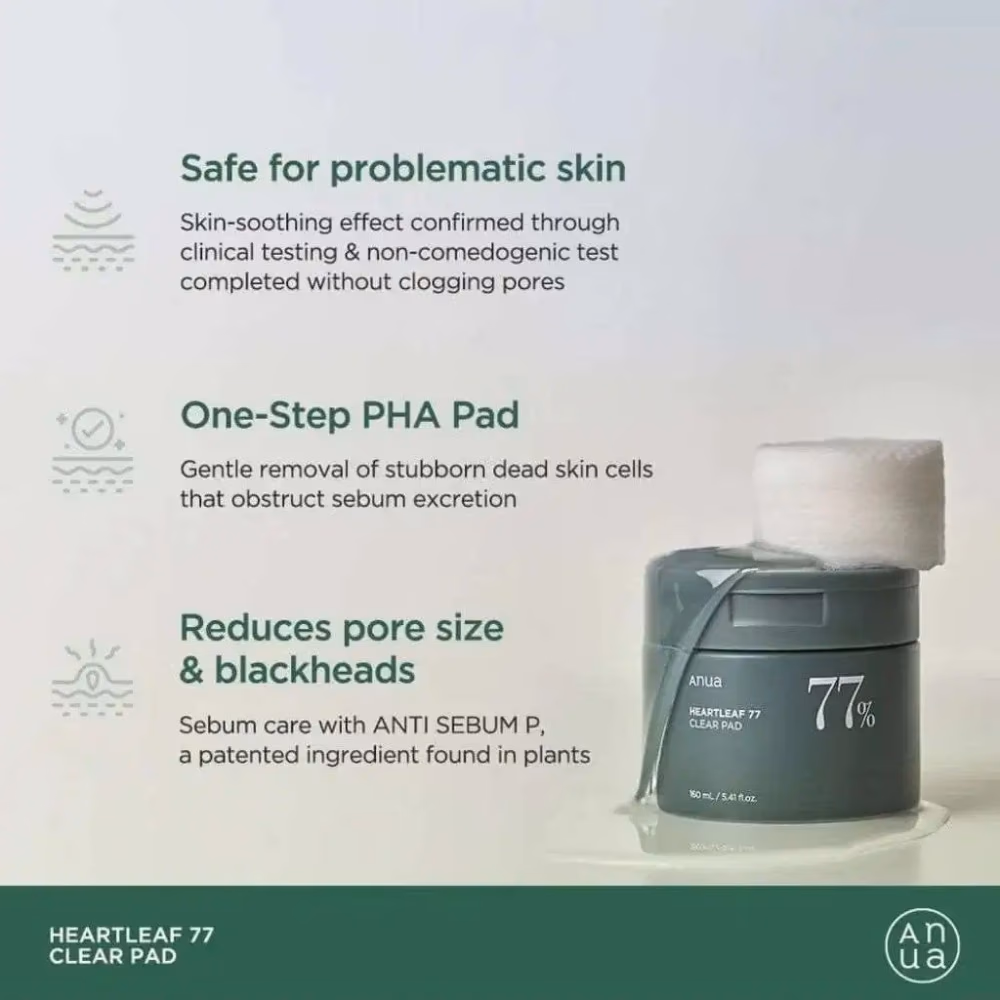 Anua Heartleaf 77% Clear Pad – 160ml | Soothing Exfoliating Toner Pads for Sensitive & Acne-Prone Skin 4