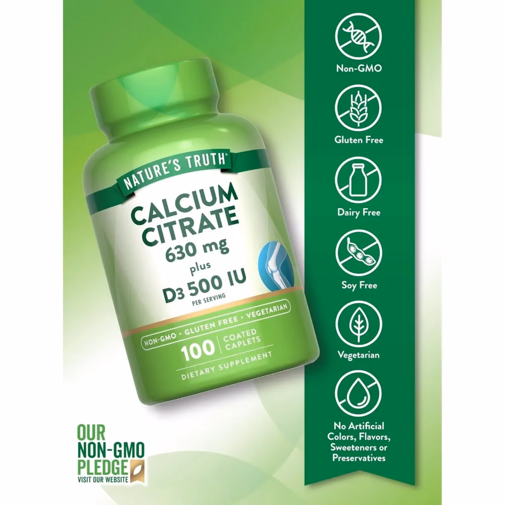 Natures Truth Calcium Citrate 630Mg Plus D3 500Iu - 100 Capsules 4