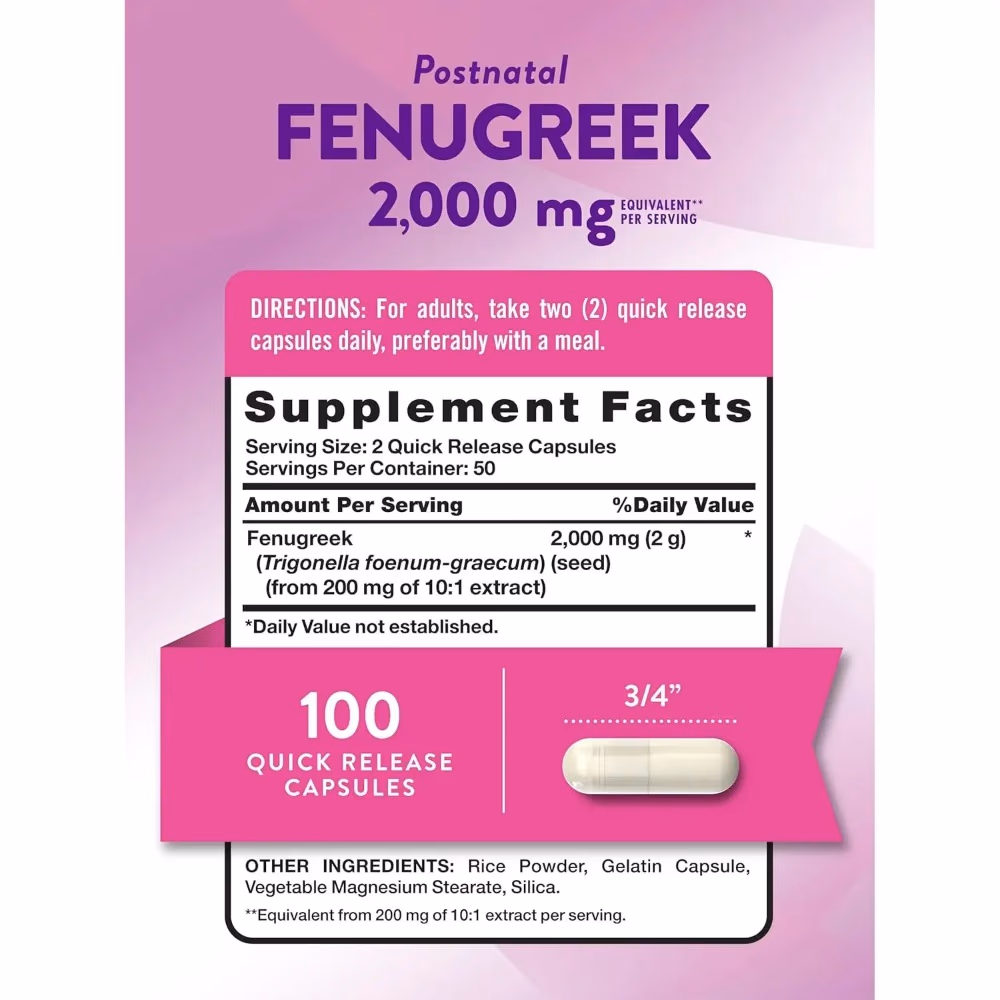 Nature's Truth Postnatal Fenugreek 2000mg - 100 Capsules 3