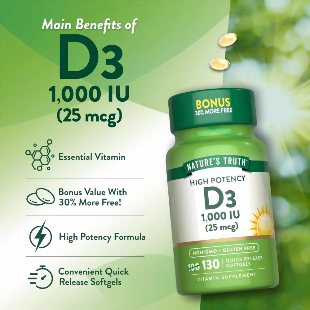 Natures Truth Vitamin D3 1000IU - 130 Softgels 4