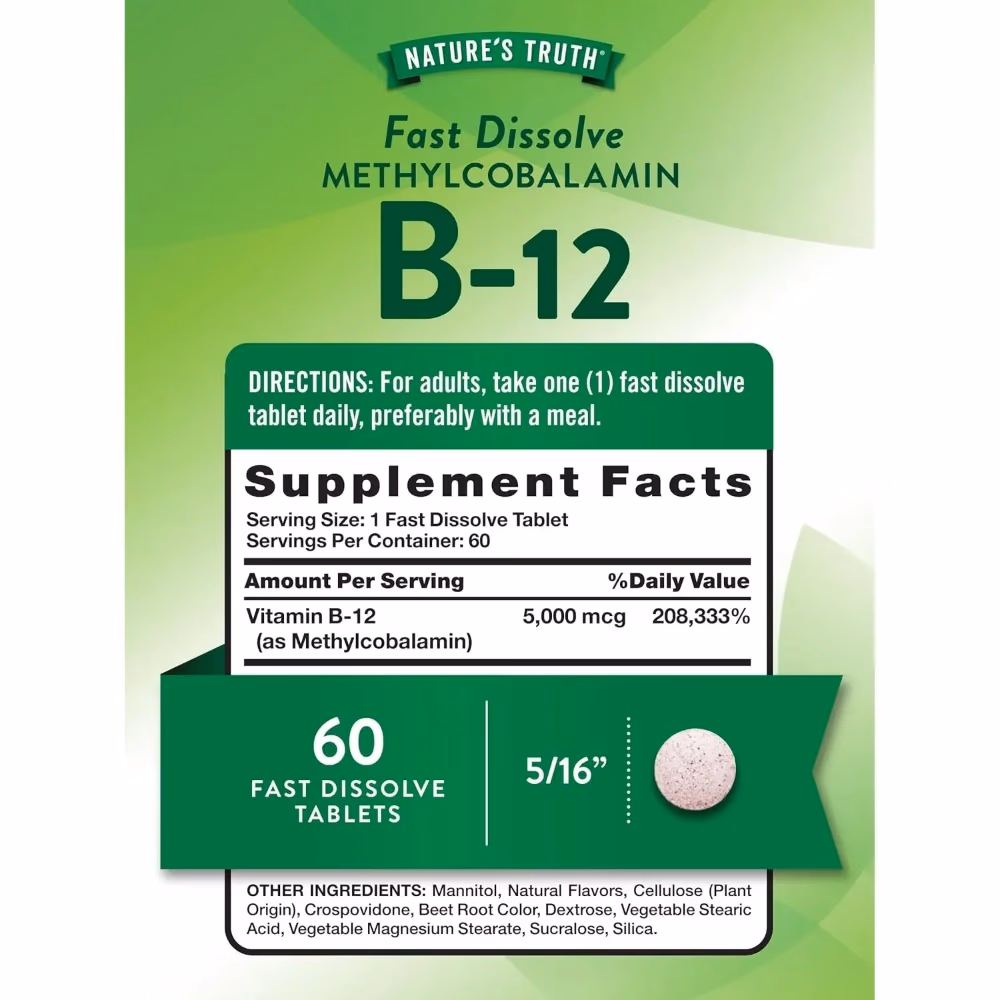 Natures Truth Methycobalamin B-12 5000Mcg - 60 Tablets 4
