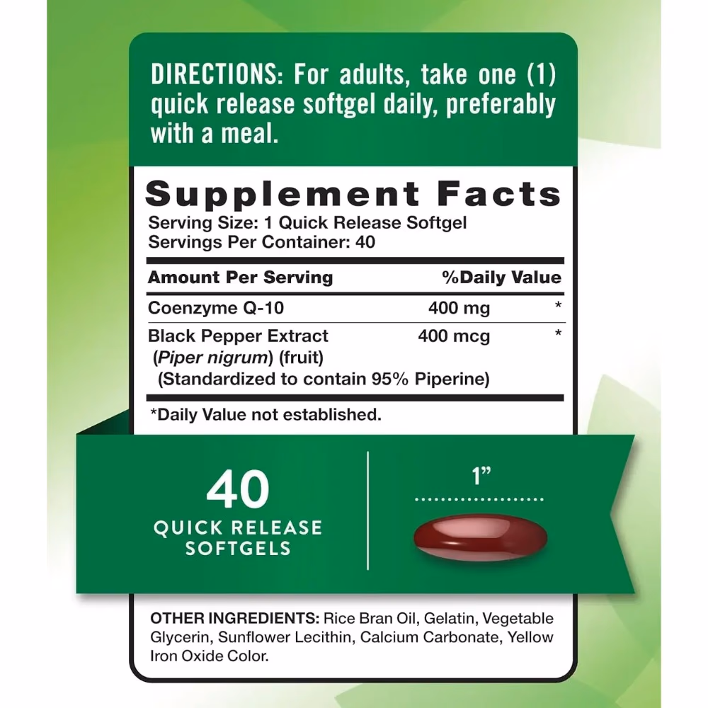 Natures Truth CoQ-10 400Mg Plus Black Pepper Extract 40 Softgels 3