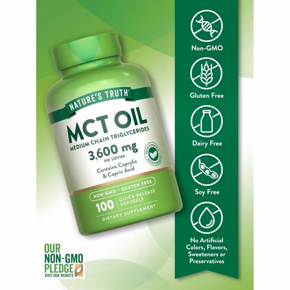 Natures Truth MCT Oil 3600Mg - 100 Softgels 3