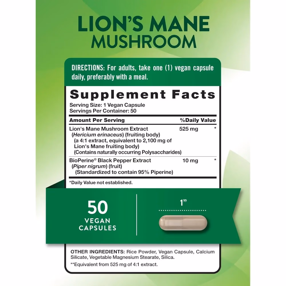 Natures Truth Lions Mane Mushroom 2100Mg - 50 Vegetarian Capsules 2