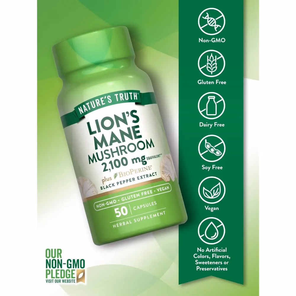 Natures Truth Lions Mane Mushroom 2100Mg - 50 Vegetarian Capsules 4