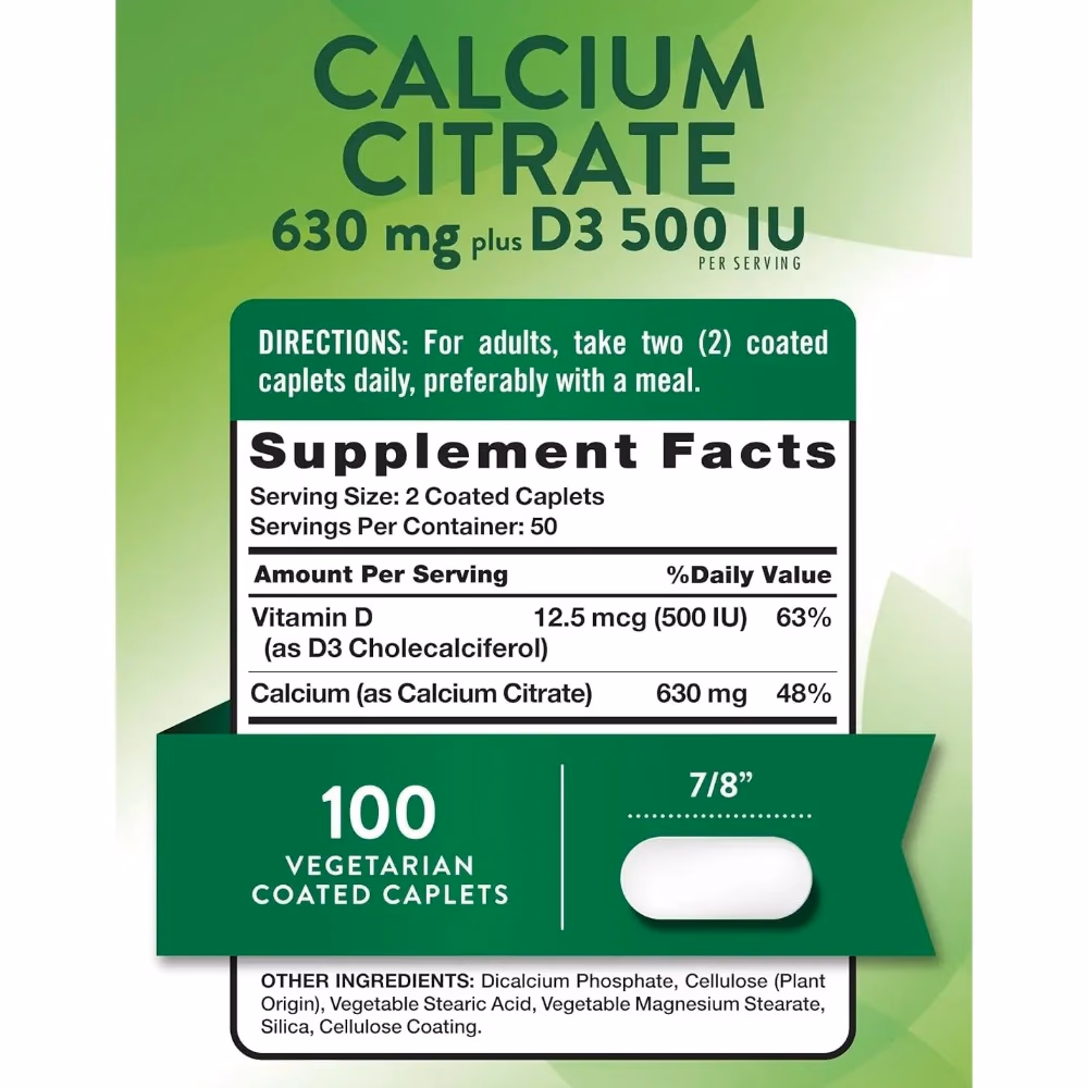 Natures Truth Calcium Citrate 630Mg Plus D3 500Iu - 100 Capsules 2