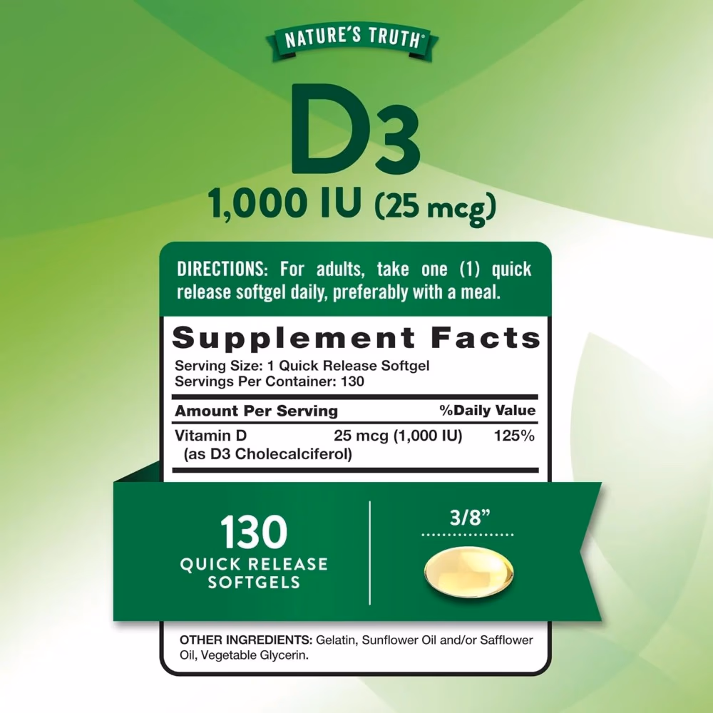 Natures Truth Vitamin D3 1000IU - 130 Softgels 2