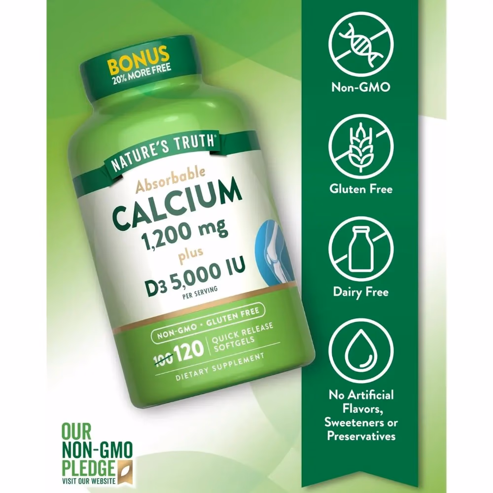 Natures Truth Calcium 1200mg + Vitamin D3 5000 IU - 120 Softgels 5