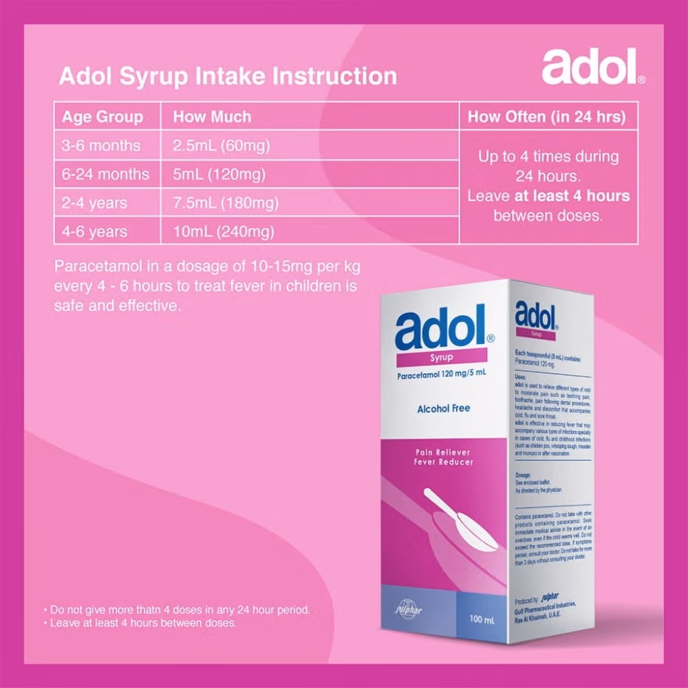 Adol Paracetamol 120mg /5ml Syrup - 100ml 2