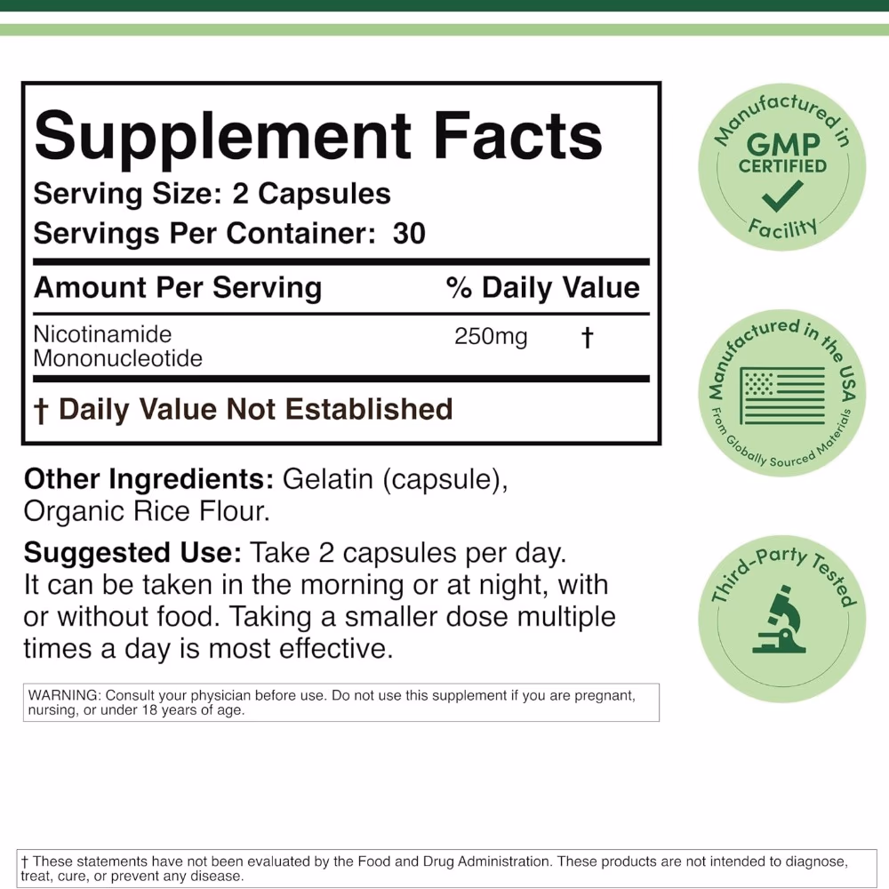 Double Wood NMN 250mg (60 Capsules) 2