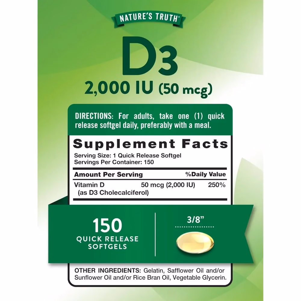 Natures Truth Vitamin D3 2000IU - 150 Softgels 4