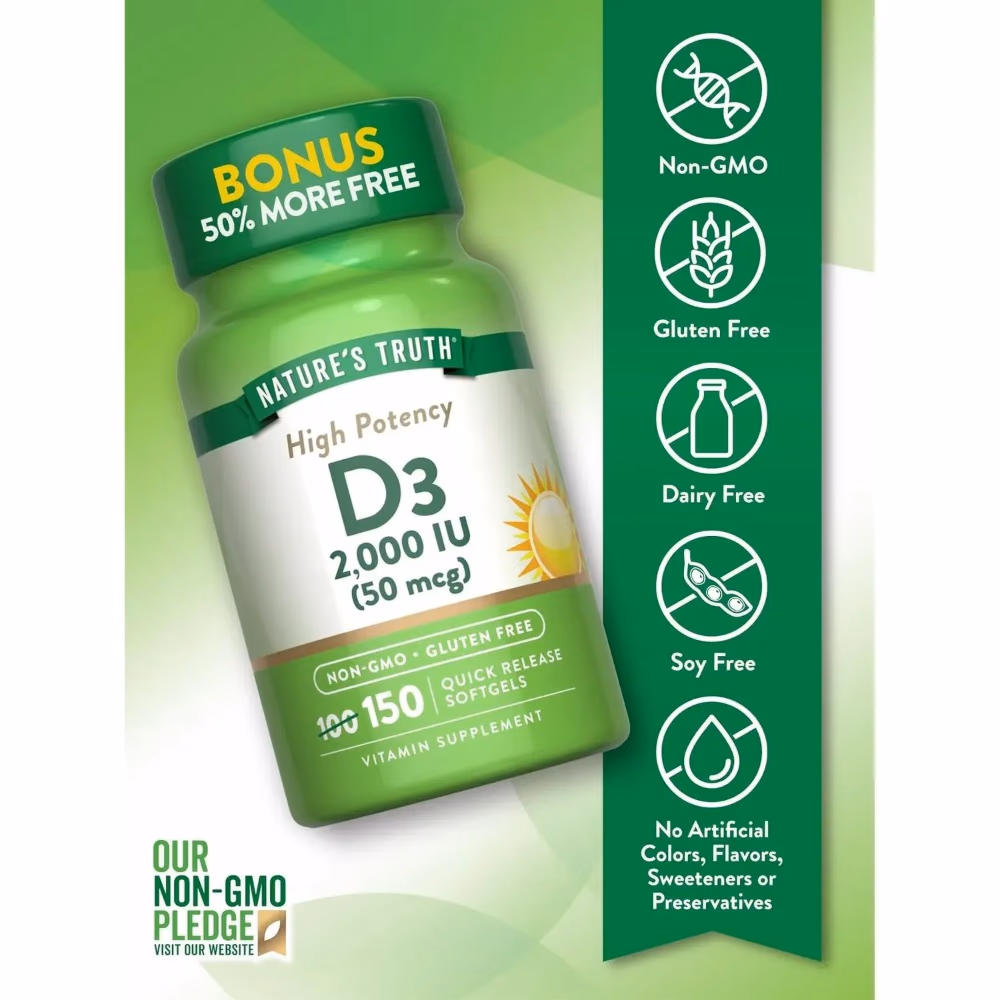 Natures Truth Vitamin D3 2000IU - 150 Softgels 3