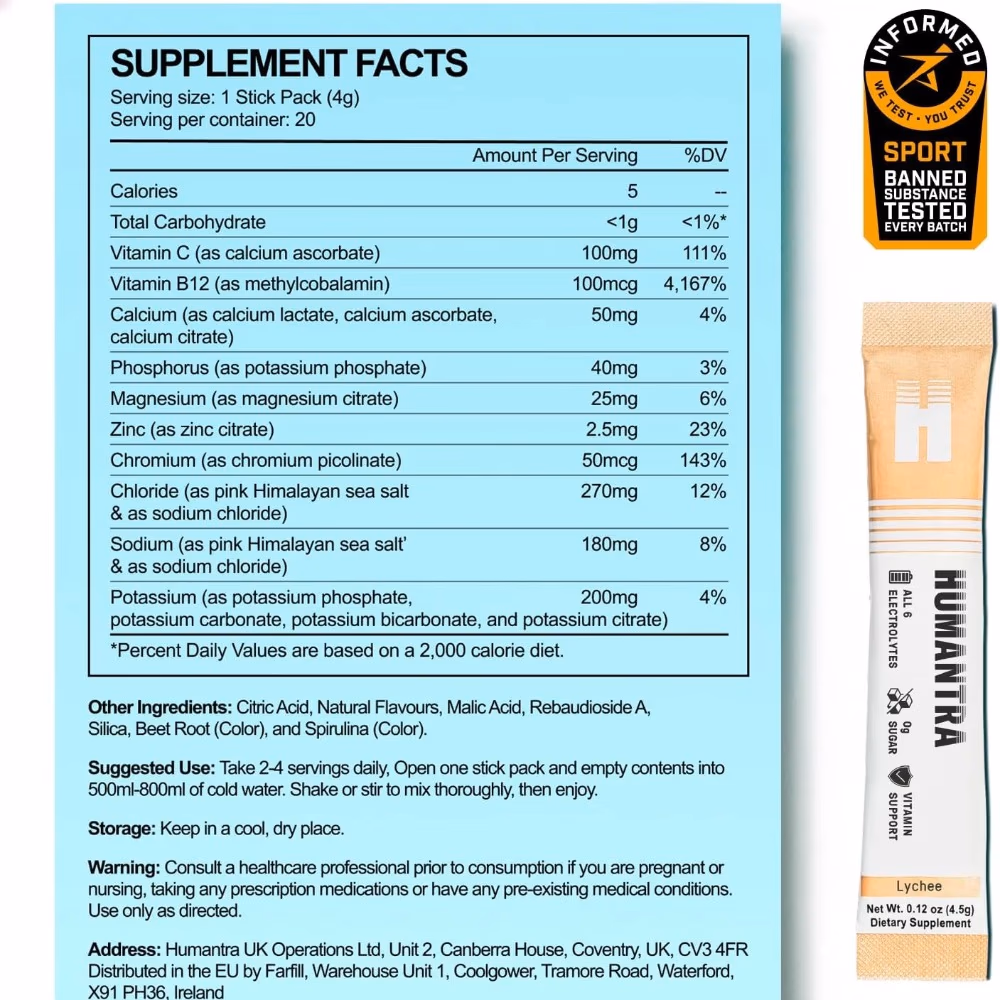 Humantra Electrolyte Powder Lychee - 20 Sachets 3