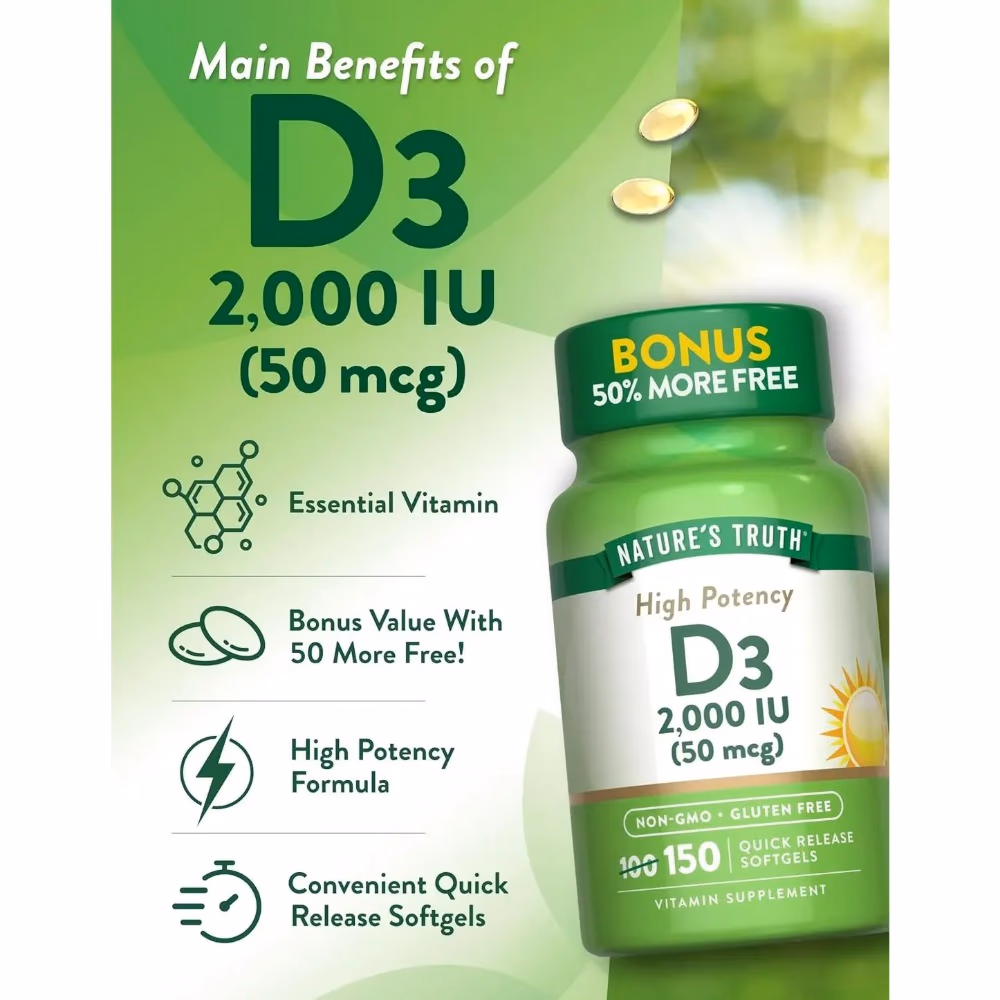 Natures Truth Vitamin D3 2000IU - 150 Softgels 2