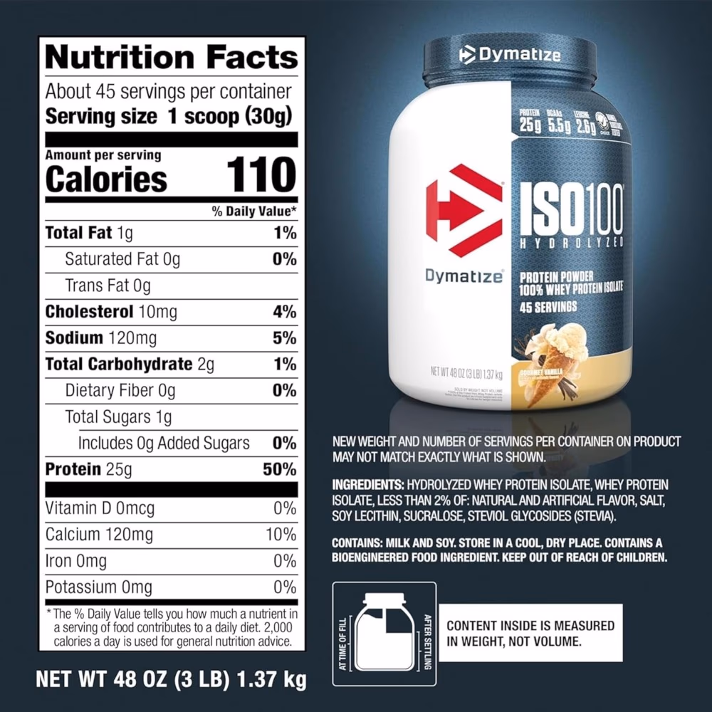 Dymatize ISO 100 Whey Zero Carb Gourmet Vanilla 3lb 2