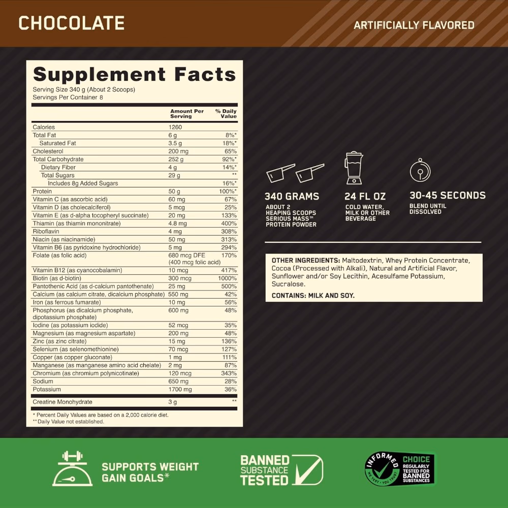 Optimum Nutrition Serious Mass Chocolate 12Lb 2