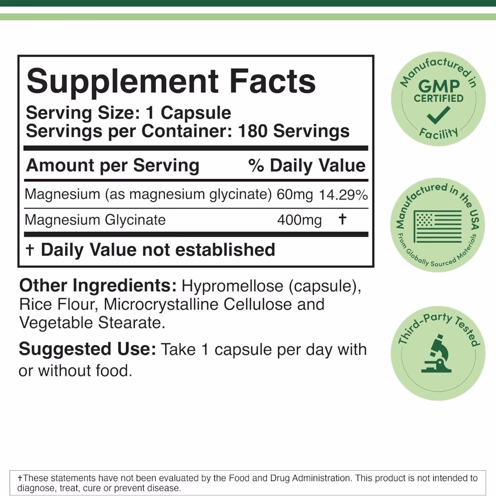 Double Wood Magnesium Glycinate 400mg Capsules 180s 2
