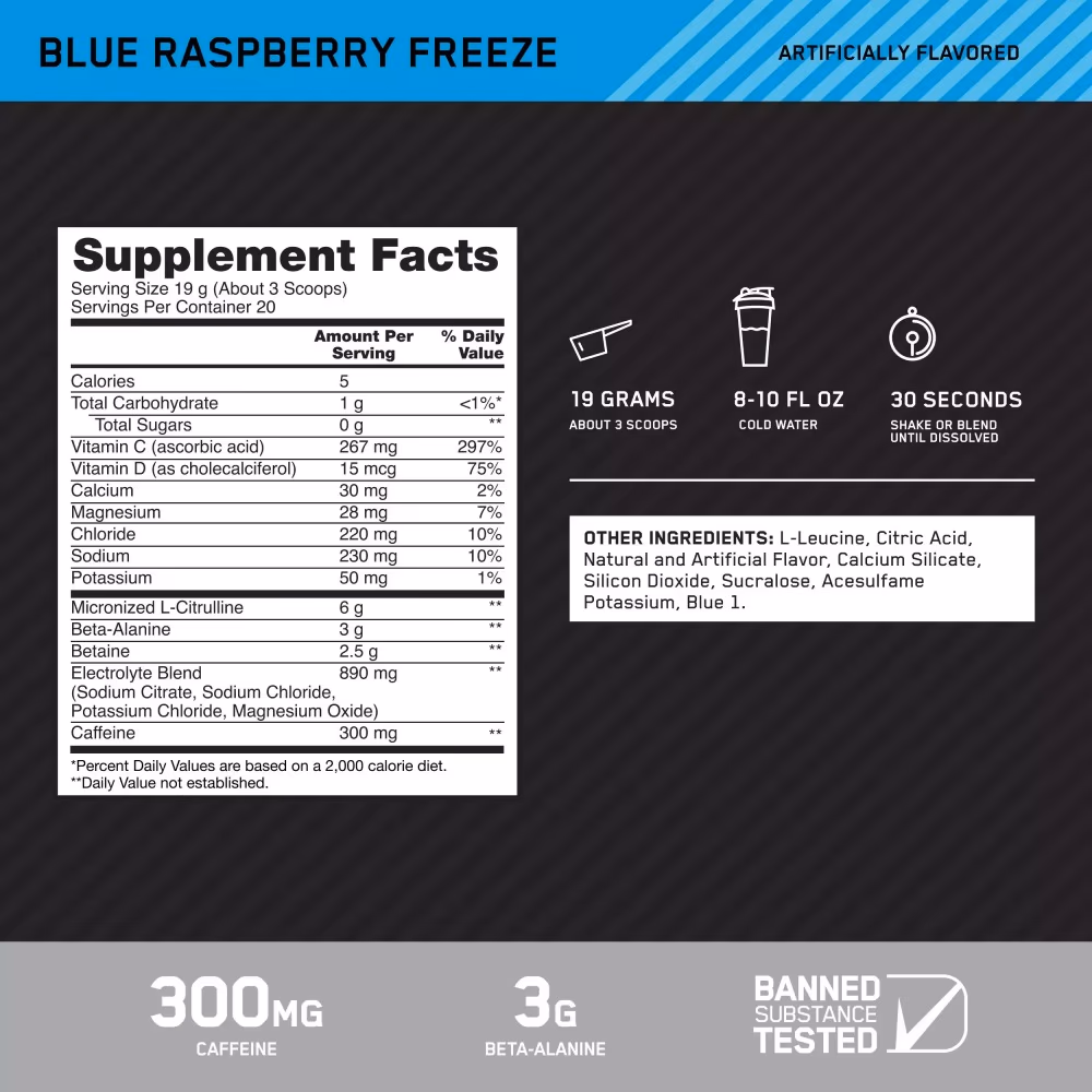 Optimum Nutrition Platinum Igniter Blue Raspberry Freeze 380g  2
