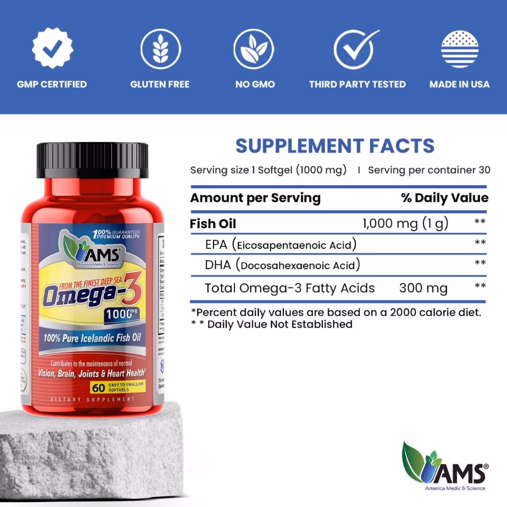 AMS Omega-3 1000mg Softgels – 60 Count 2