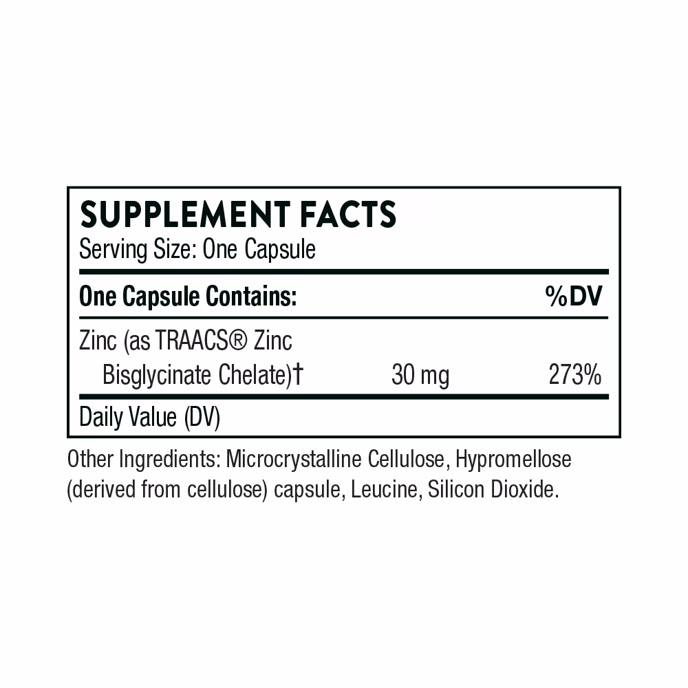 Thorne Zinc Bisglycinate 30mg 60 Capsules 2