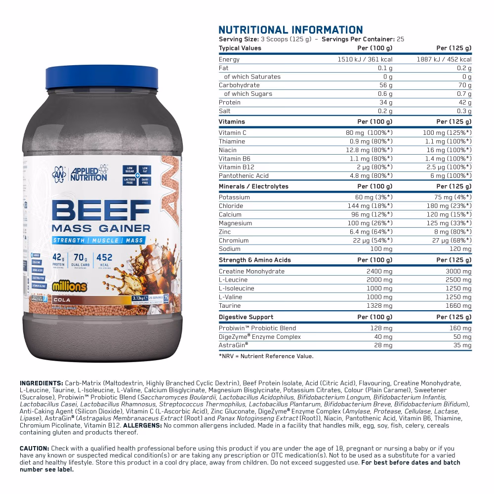 Applied Nutrition Beef Mass Gainer Cola 3.13kg 3