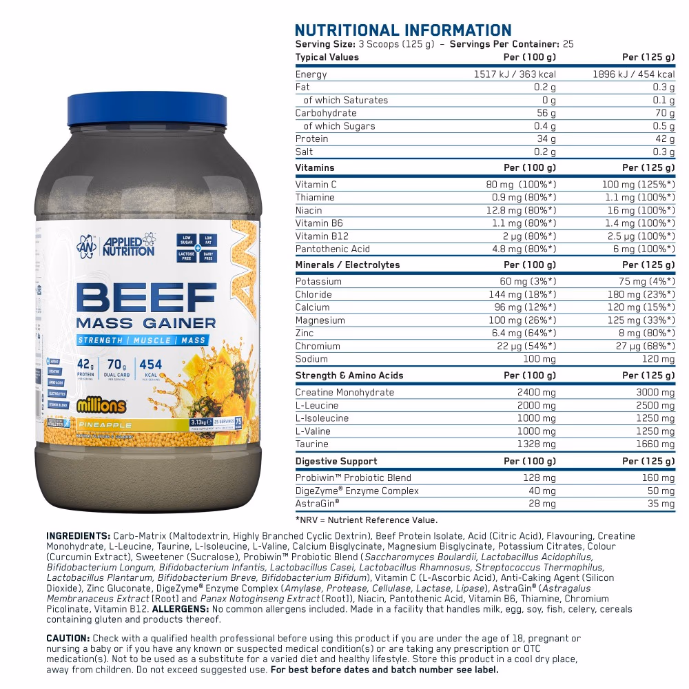 Applied Nutrition Beef Mass Gainer Pineapple 3.13kg 3