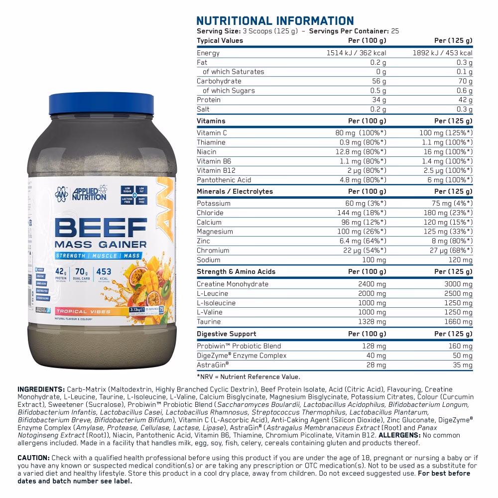 Applied Nutrition Beef Mass Gainer Tropical Vibes 3.13kg 3