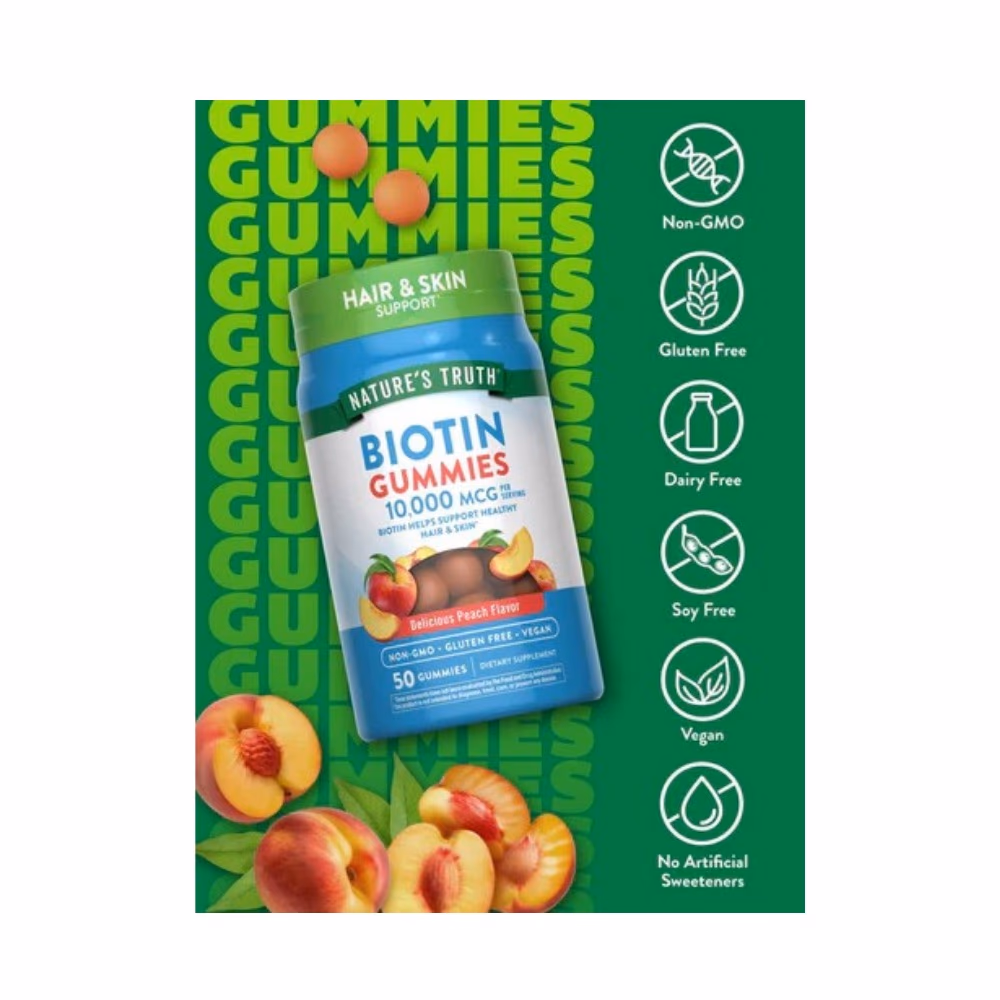 Nature's Truth Biotin 10,000mcg Peach Gummies 50s 2