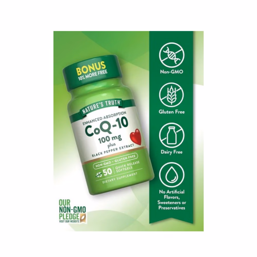 Nature's Truth CoQ-10 100mg Plus Black Pepper Extract Softgels 3