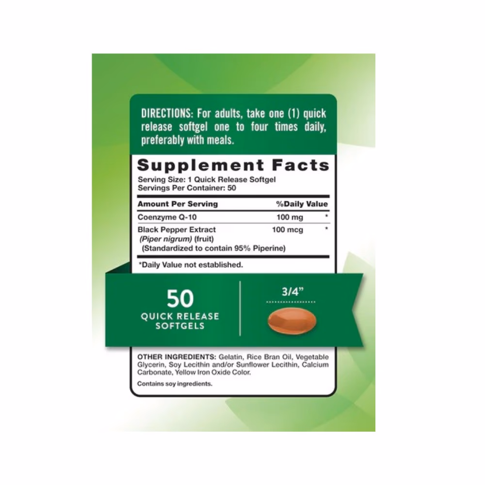 Nature's Truth CoQ-10 100mg Plus Black Pepper Extract Softgels 2