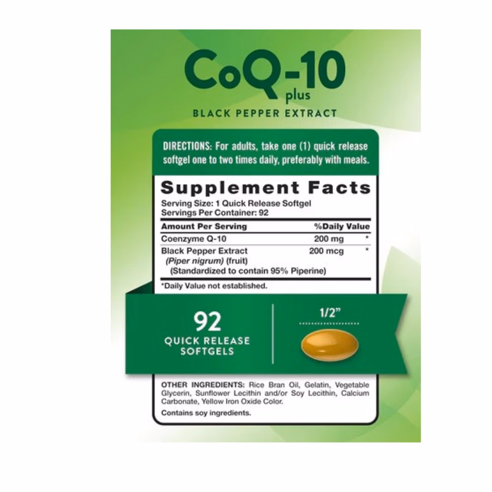 Nature's Truth CoQ-10 200mg + Black Pepper Extract Softgels 92s 3