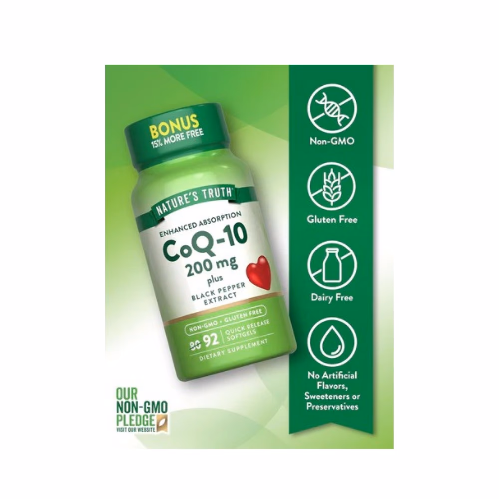 Nature's Truth CoQ-10 200mg + Black Pepper Extract Softgels 92s 2