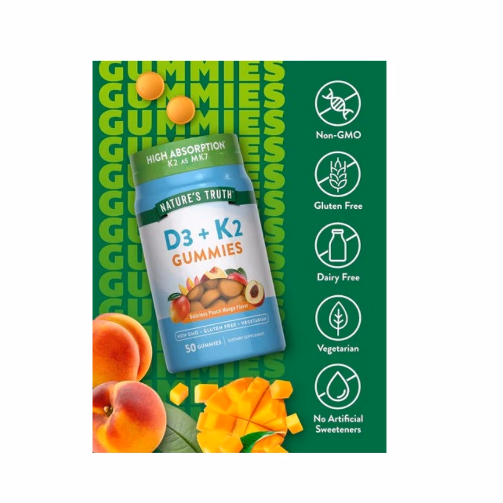 Nature's Truth  D3+K2 Calcium Gummies Peach Mango 50s 2