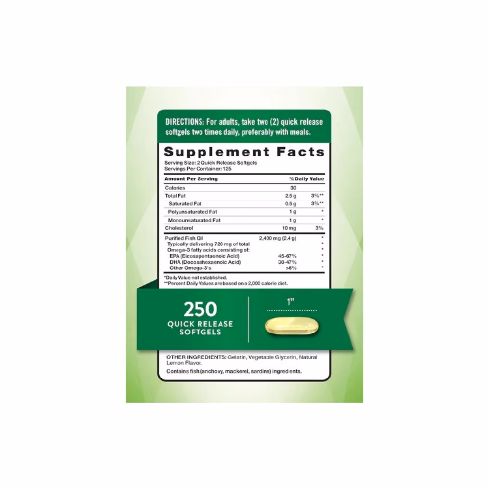 Nature's Truth Fish Oil 2400mg Natural 250 Softgels 3