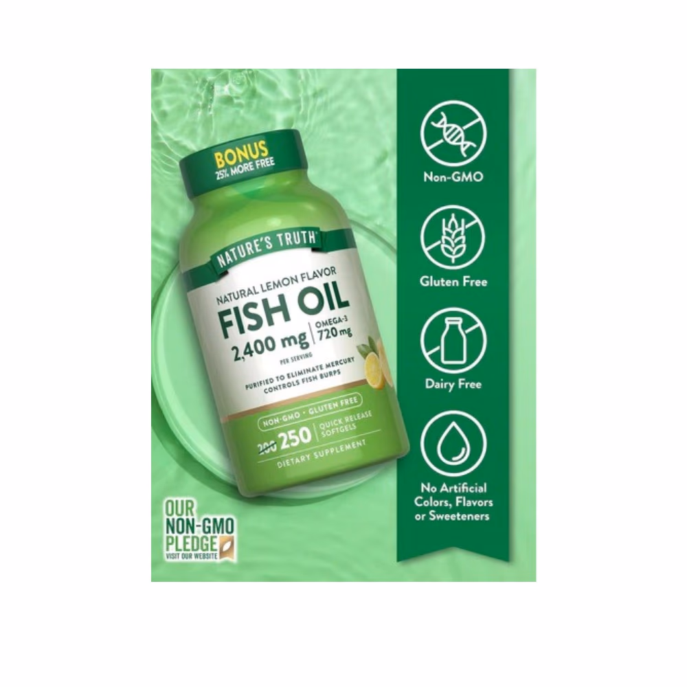 Nature's Truth Fish Oil 2400mg Natural 250 Softgels 2