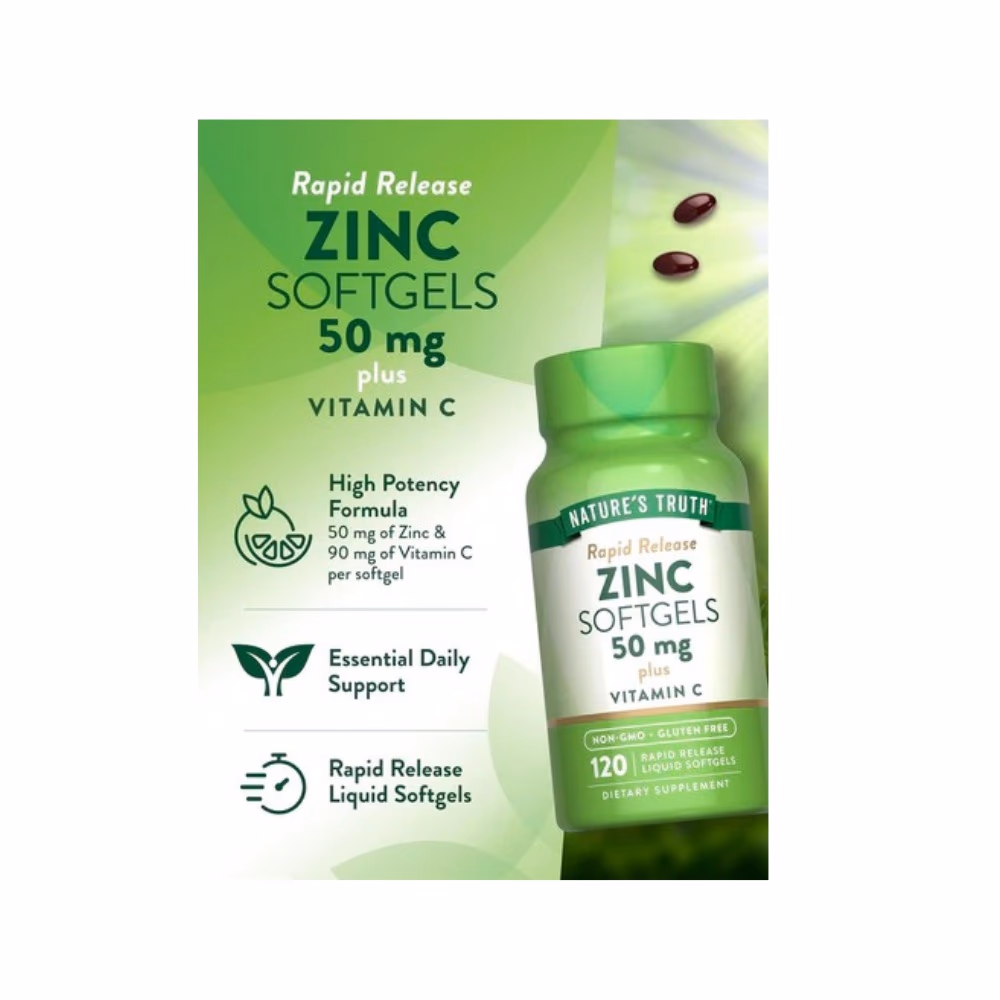 Nature's Truth Zinc 50mg + Vitamin C Softgel 120s 5